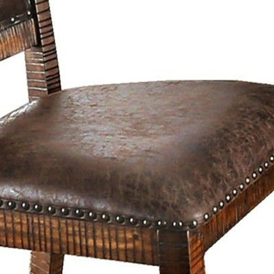 Set Of 2 Leatherette Wooden Side Chairs With Nailhead Trims Brown Benzara | * Best