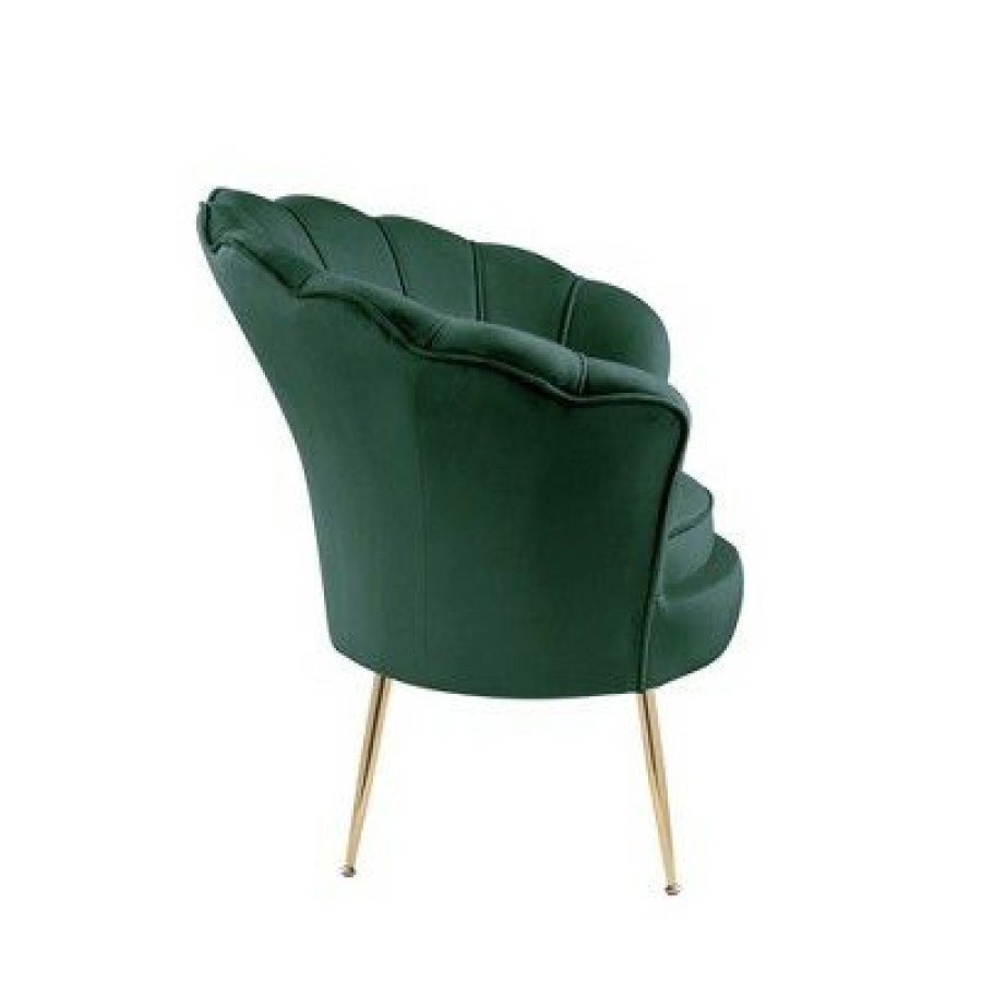 Simple Relax Velvet Scalloped Back Barrel Accent Chair With Metal Legs In Green | * Wholesale