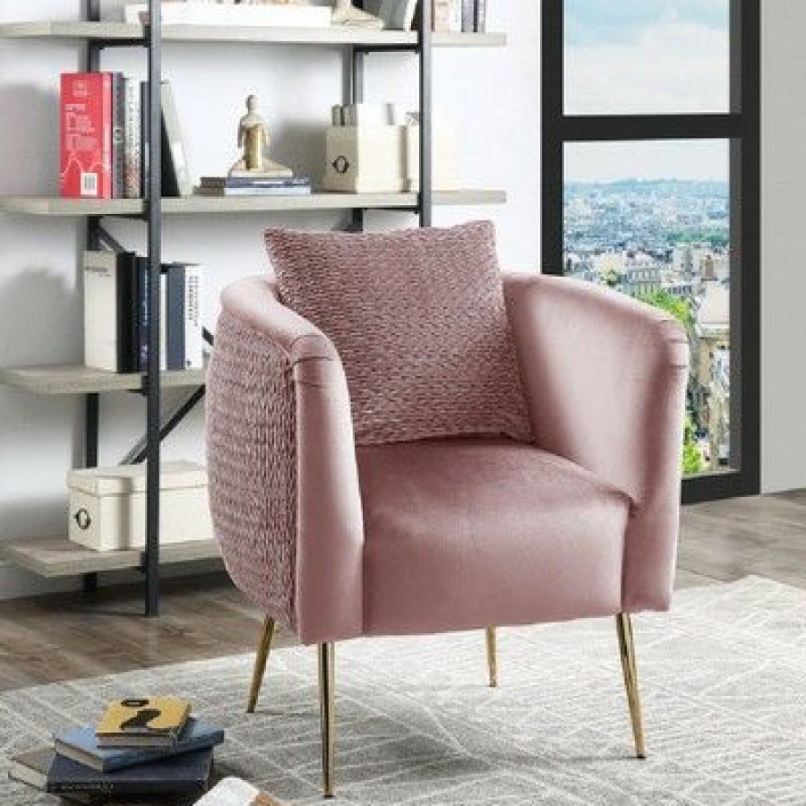 Simple Relax Velvet Barrel Accent Chair With Metal Legs In Pink | * Wholesale