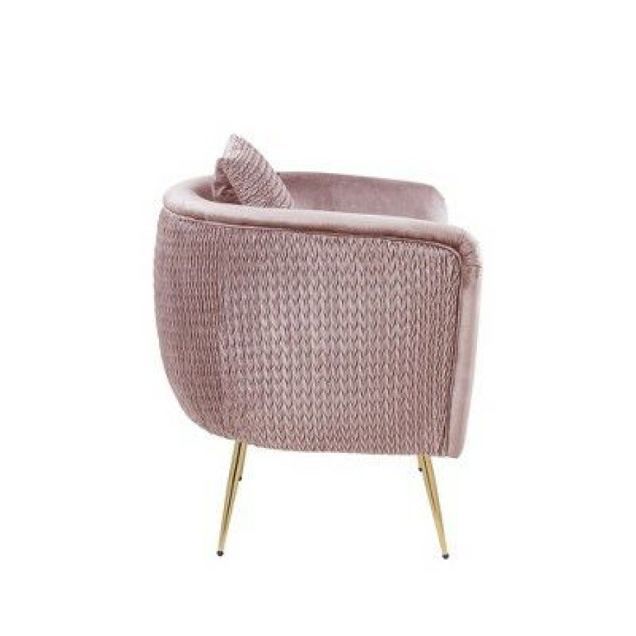 Simple Relax Velvet Barrel Accent Chair With Metal Legs In Pink | * Wholesale