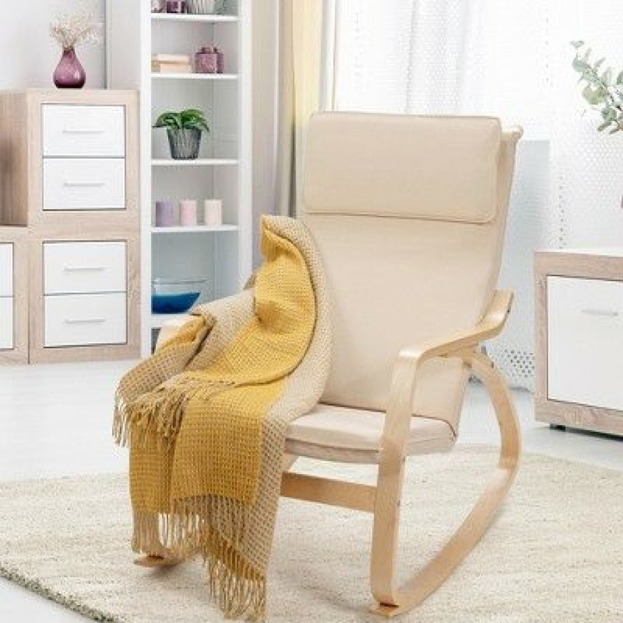 Costway Modern Bentwood Rocking Chair Fabric Upholstered Relax Rocker Lounge Chair | * Best