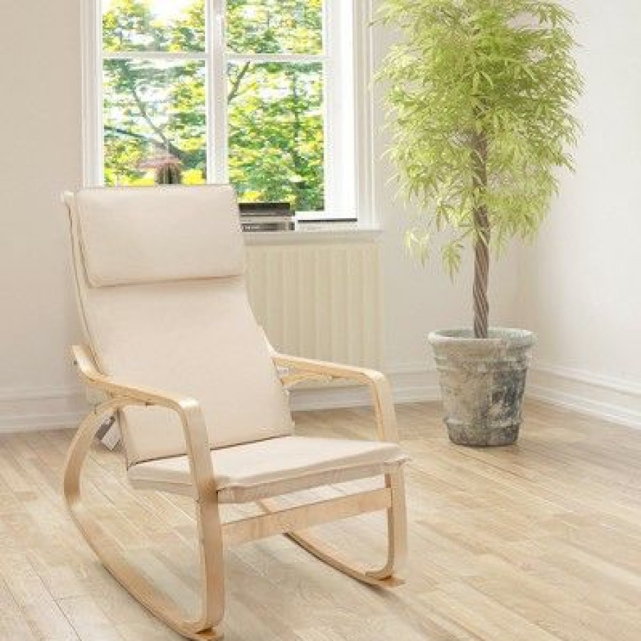 Costway Modern Bentwood Rocking Chair Fabric Upholstered Relax Rocker Lounge Chair | * Best