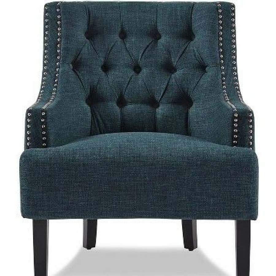 Homelegance Upholstered Diamond Tufted Accent Chair With Sloped Arms, 18 Inch High Seat, And Nailhead Trim, Indigo | * New