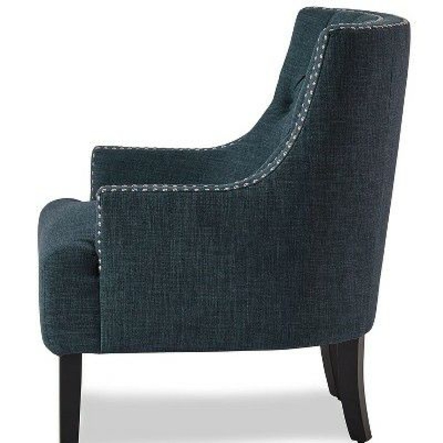 Homelegance Upholstered Diamond Tufted Accent Chair With Sloped Arms, 18 Inch High Seat, And Nailhead Trim, Indigo | * New