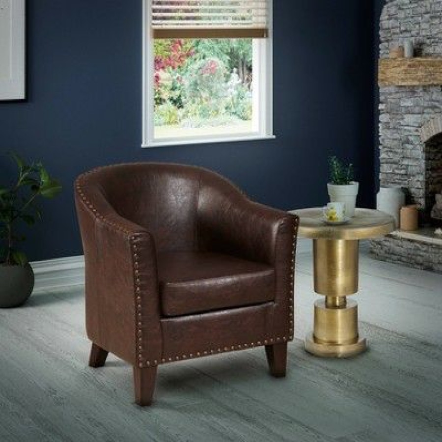 Faux Leather Barrel Accent Chair Brown Homefare | * Best