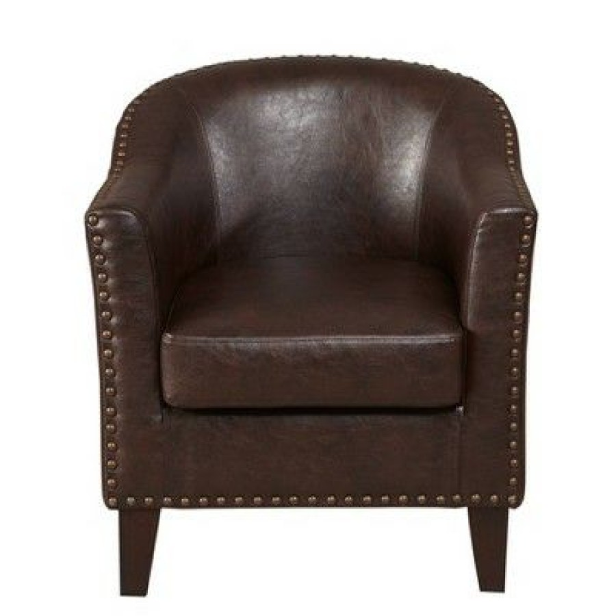 Faux Leather Barrel Accent Chair Brown Homefare | * Best