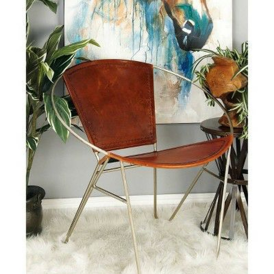 Olivia & May Metal And Leather Chair Gold Olivia & May | * New