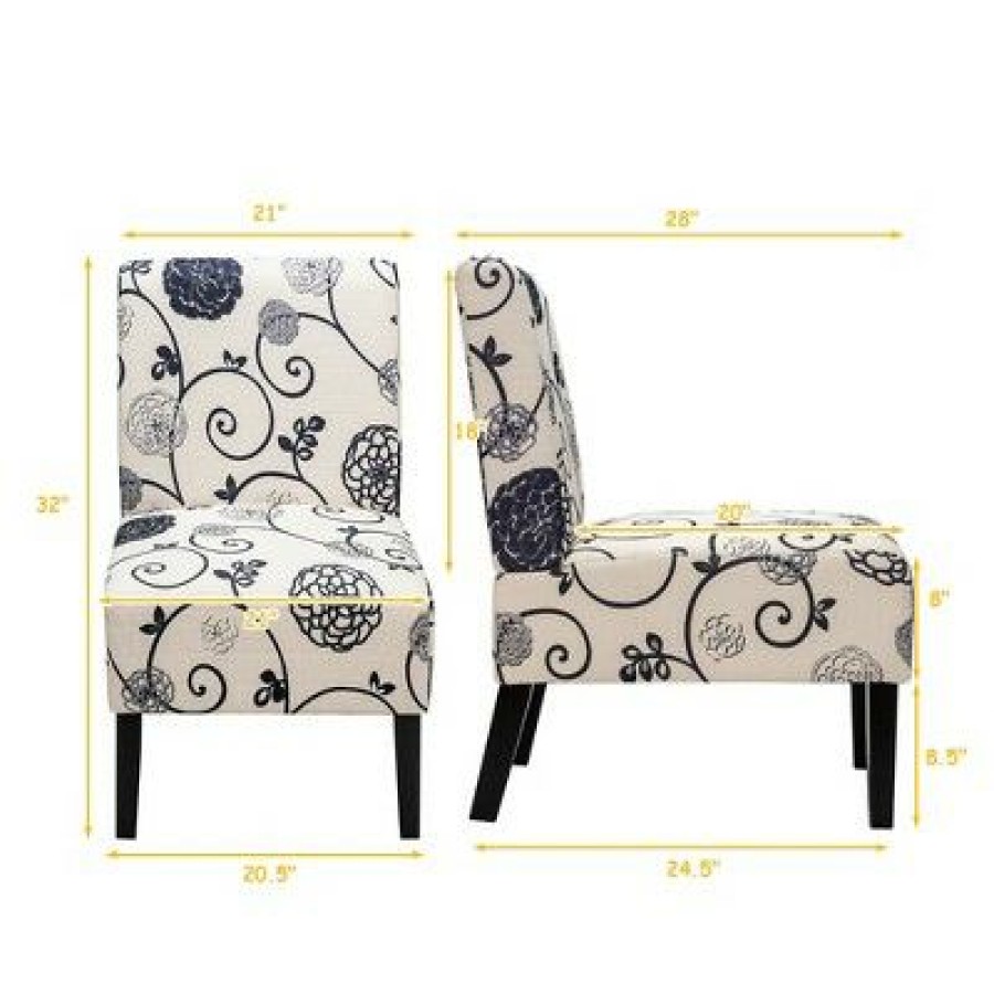 Costway Armless Accent Fabric Leisure Chair W/Rubber Wood Legs Print | * New