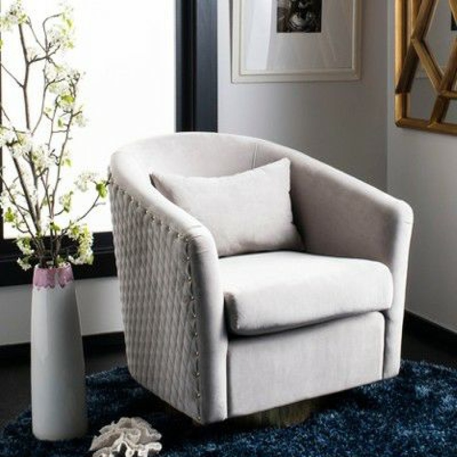 Clara Quilted Swivel Tub Chair Pale Taupe Safavieh | * New