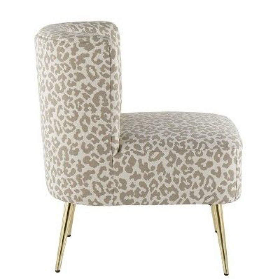 Fran Contemporary Slipper Chair Gold Steel/Tan Leopard Fabric Lumisource | * Clearance