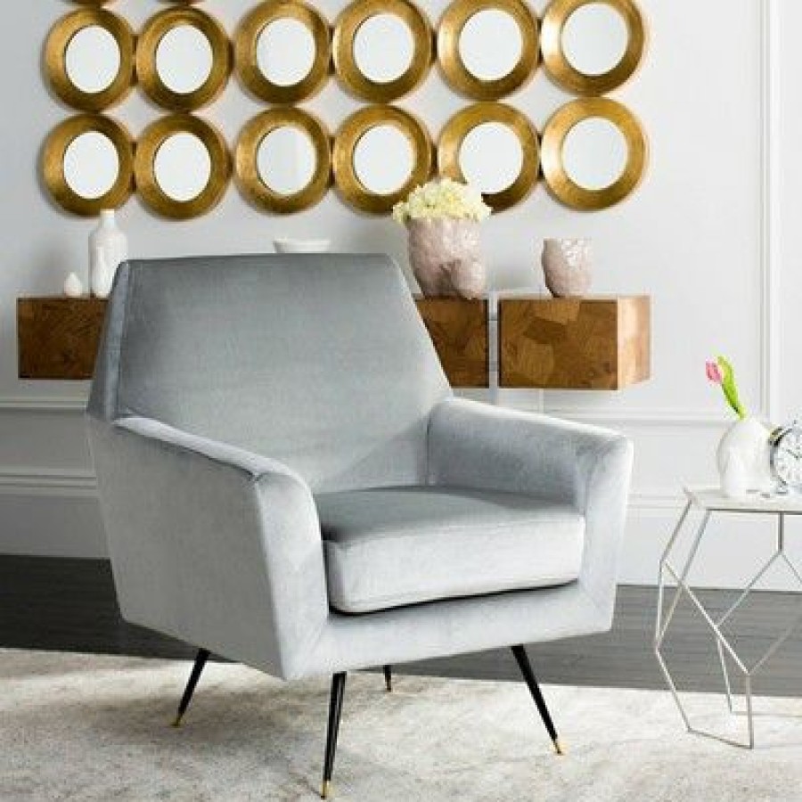 Nynette Mid-Century Armchair Light Gray Velvet Safavieh | * Hot