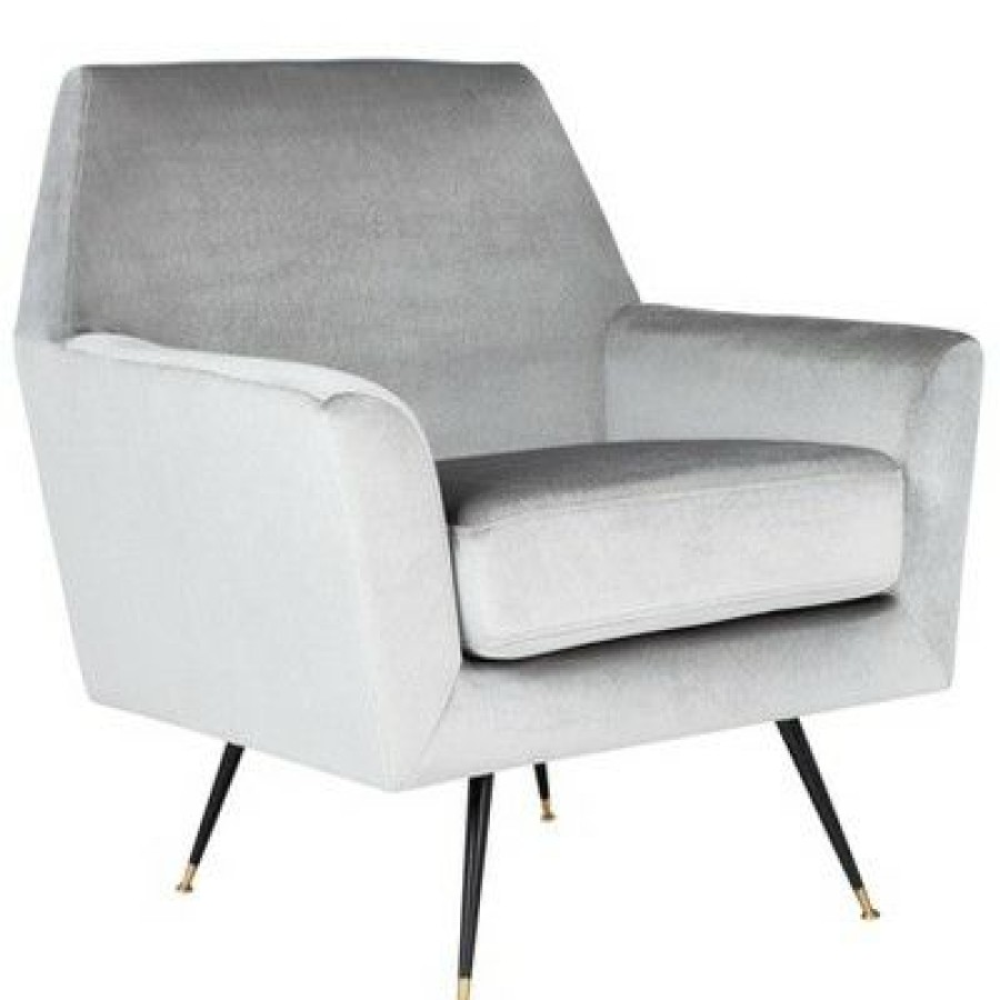 Nynette Mid-Century Armchair Light Gray Velvet Safavieh | * Hot