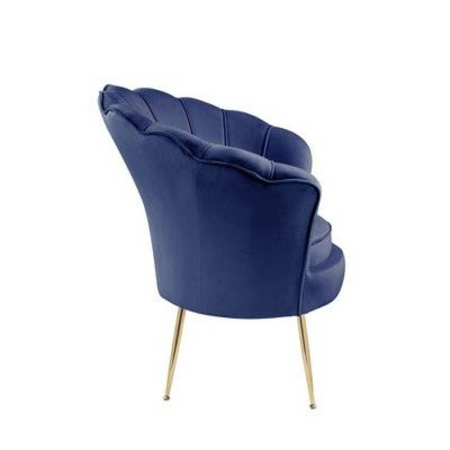 Simple Relax Velvet Scalloped Back Barrel Accent Chair With Metal Legs In Blue | * Best