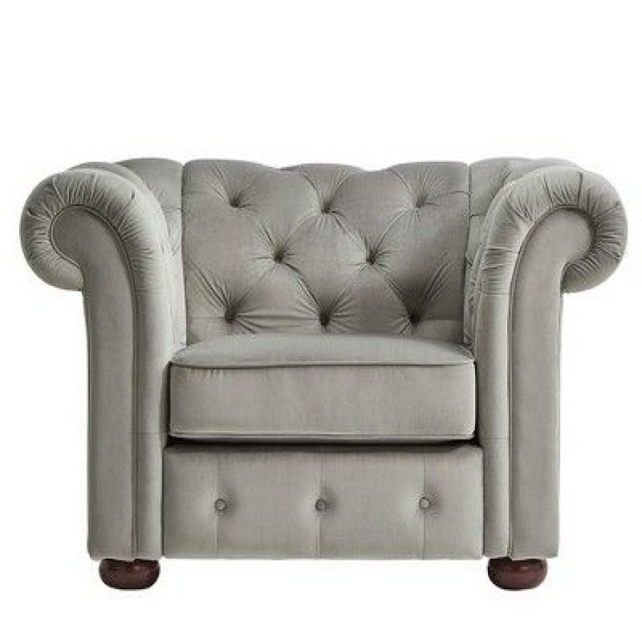 Beekman Place Button Tufted Chesterfield Velvet Armchair Smoke Gray Inspire Q | * Wholesale