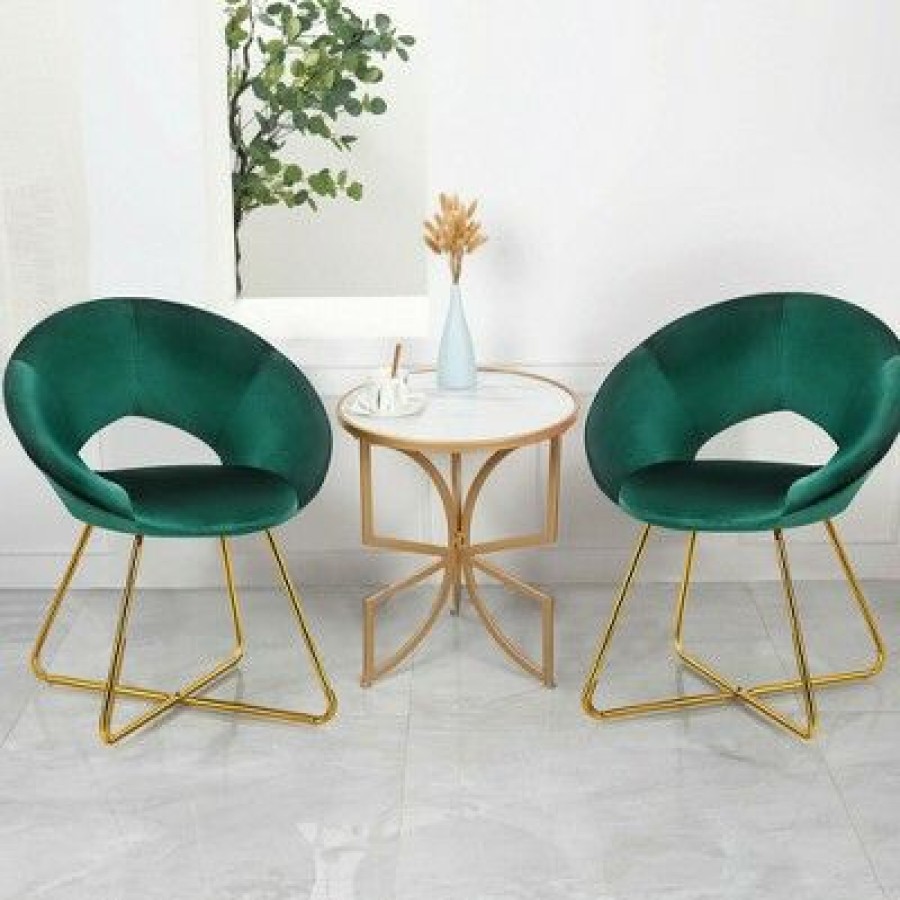 Costway Set Of 2 Accent Velvet Chairs Dining Chairs Arm Chair W/Golden Legs | * Hot