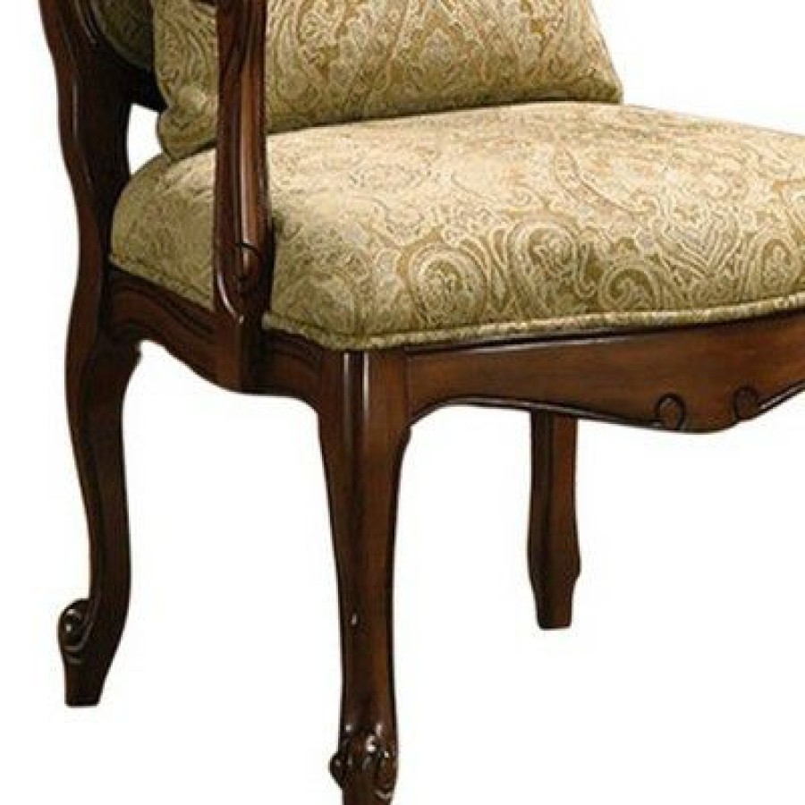 Textured Fabric Accent Chair With Padded Armrests Brown/Beige Benzara | * Online