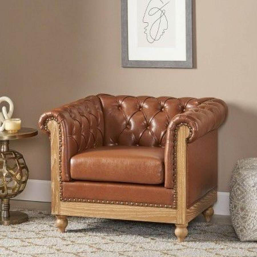 Castalia Chesterfield Tufted Club Chair With Nailhead Trim Midnight Christopher Knight Home | * Clearance