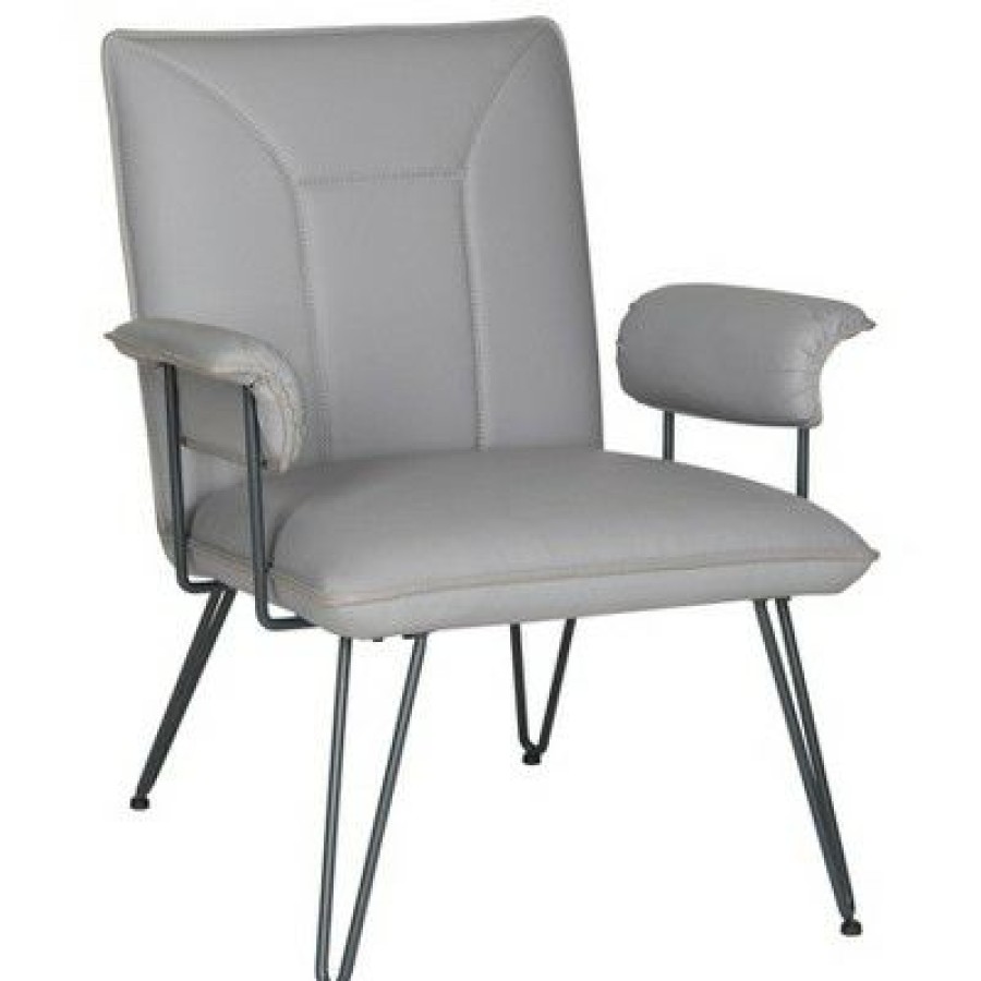 17" Johannes Mid Century Modern Leather Armchair Gray/Black Safavieh | * Clearance