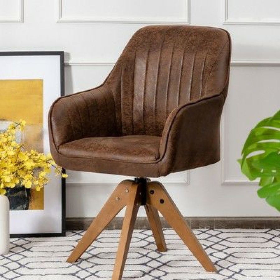 Costway Mid Century Swivel Accent Chair Hot-Stamping Cloth Armchair Retro Brown | * Wholesale