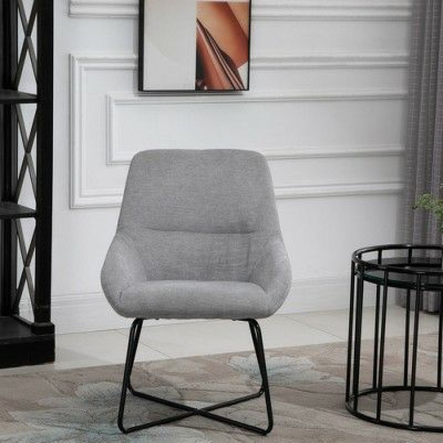 Homcom Modern Mid-Back Linen Accent Chair With X-Shaped Metal Frame And Curved Back | * Clearance