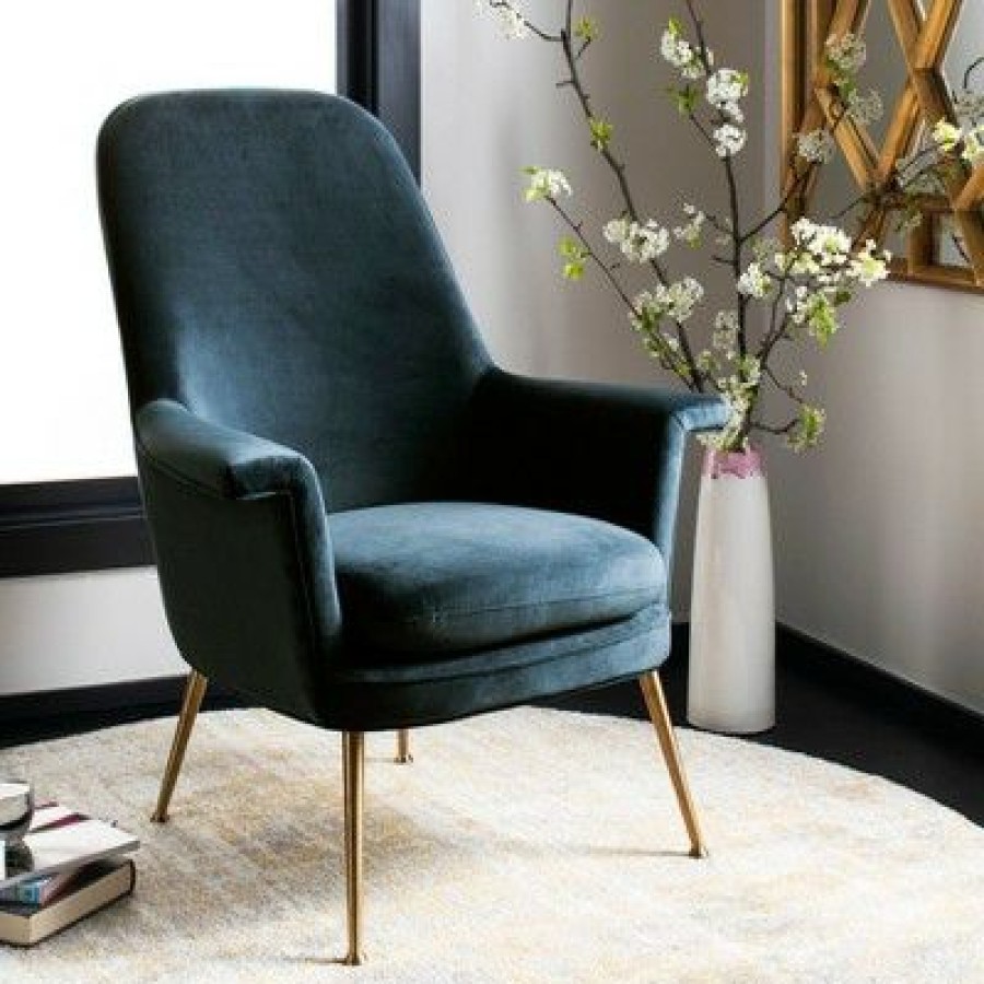 Aimee Velvet Arm Chair Navy Safavieh | * New