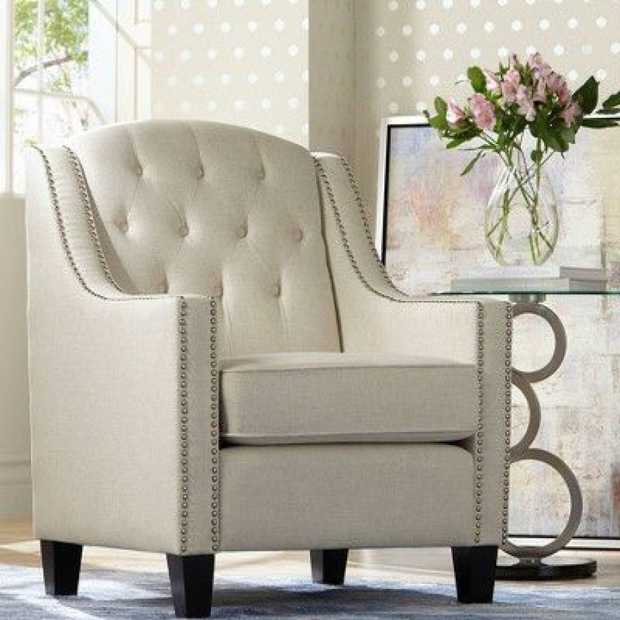 55 Downing Street Tivoli Beige Linen Tufted Armchair | * Wholesale