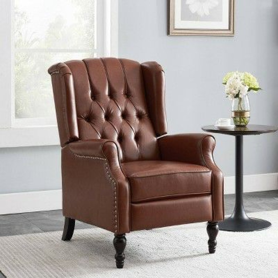 Walter Contemporary Tufted Recliner Cognac Brown/Dark Brown Christopher Knight Home | * New