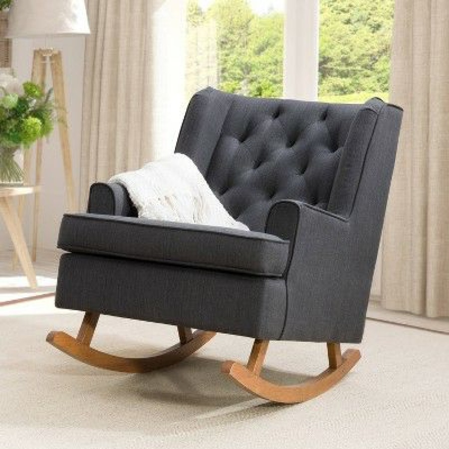 Boston Tufted Fabric Rocking Chair Dark Gray Corliving | * Online