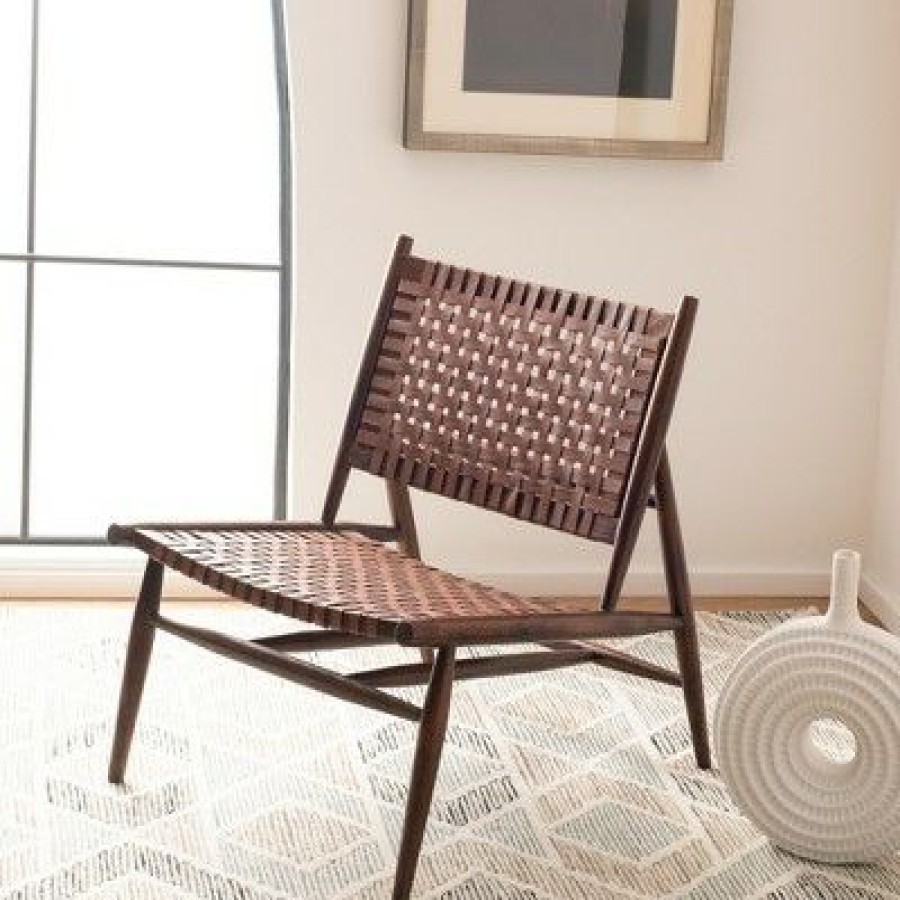 Soleil Leather Woven Accent Chair Safavieh | * New