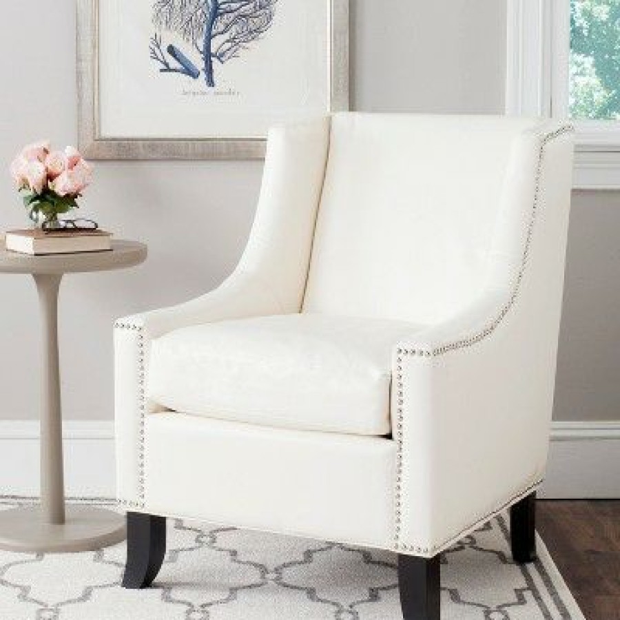 Daniel Club Chair Silver Nail Heads Off-White Safavieh | * New