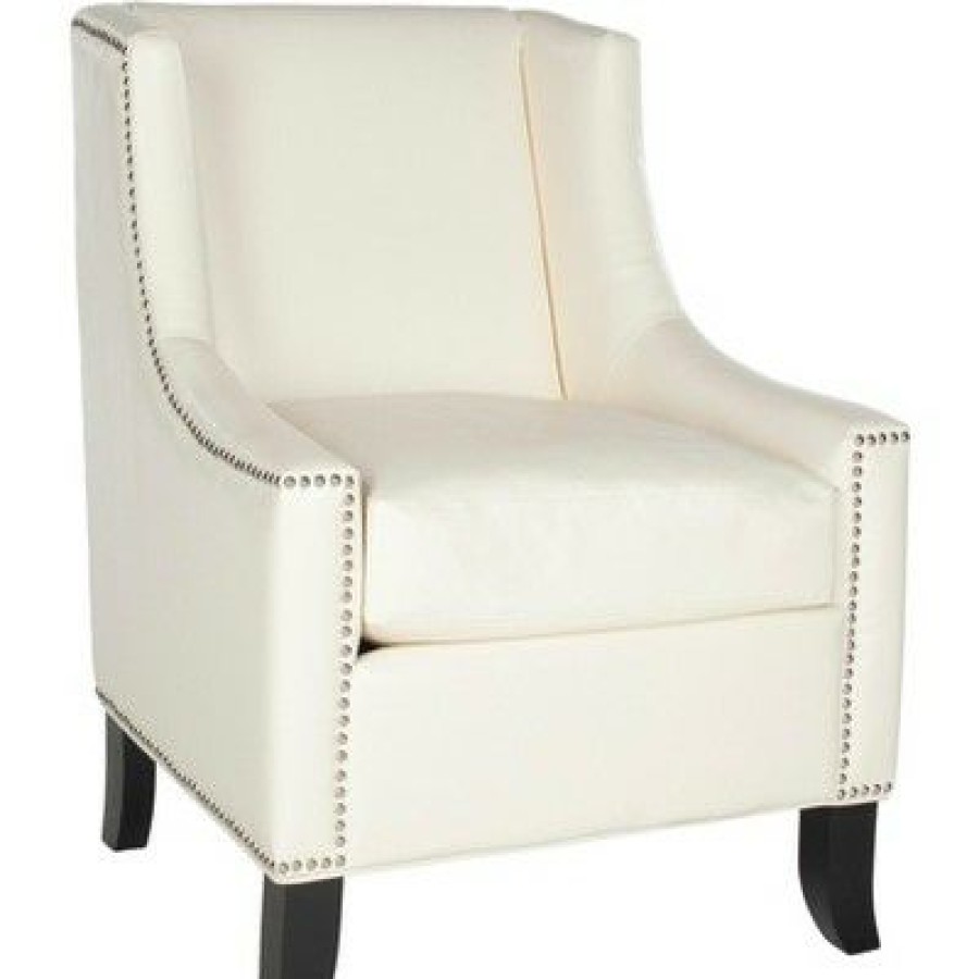 Daniel Club Chair Silver Nail Heads Off-White Safavieh | * New