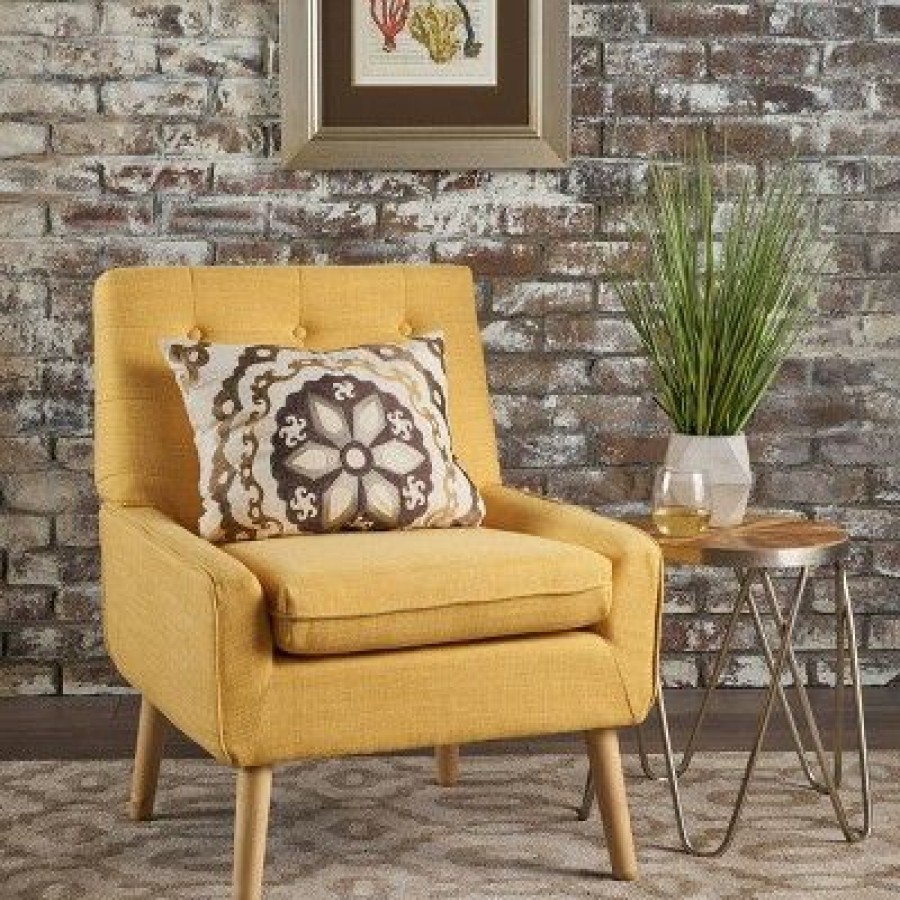 Eilidh Mid Century Tufted Accent Chair Muted Yellow Christopher Knight Home | * Wholesale