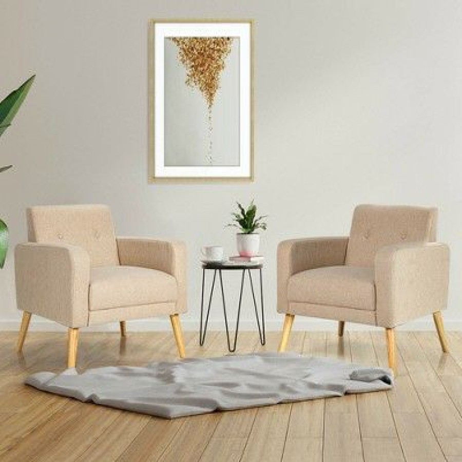 Costway Set Of 2 Accent Chair Upholstered Single Sofa Armchair W/ Wooden Legs | * Best