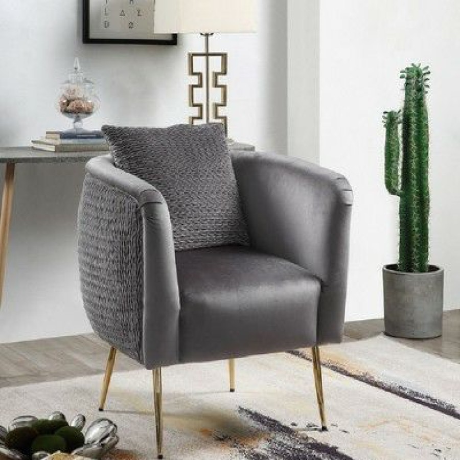 Simple Relax Velvet Barrel Accent Chair With Metal Legs In Gray | * New