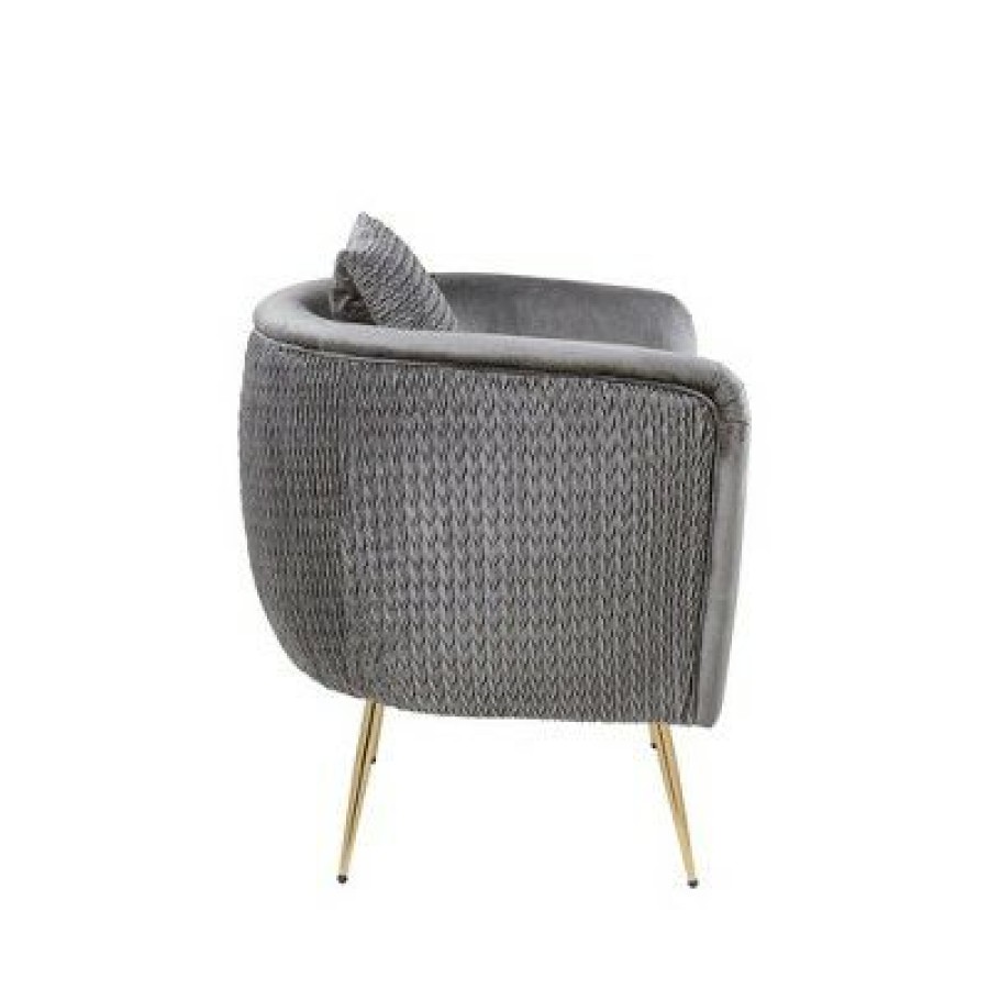 Simple Relax Velvet Barrel Accent Chair With Metal Legs In Gray | * New