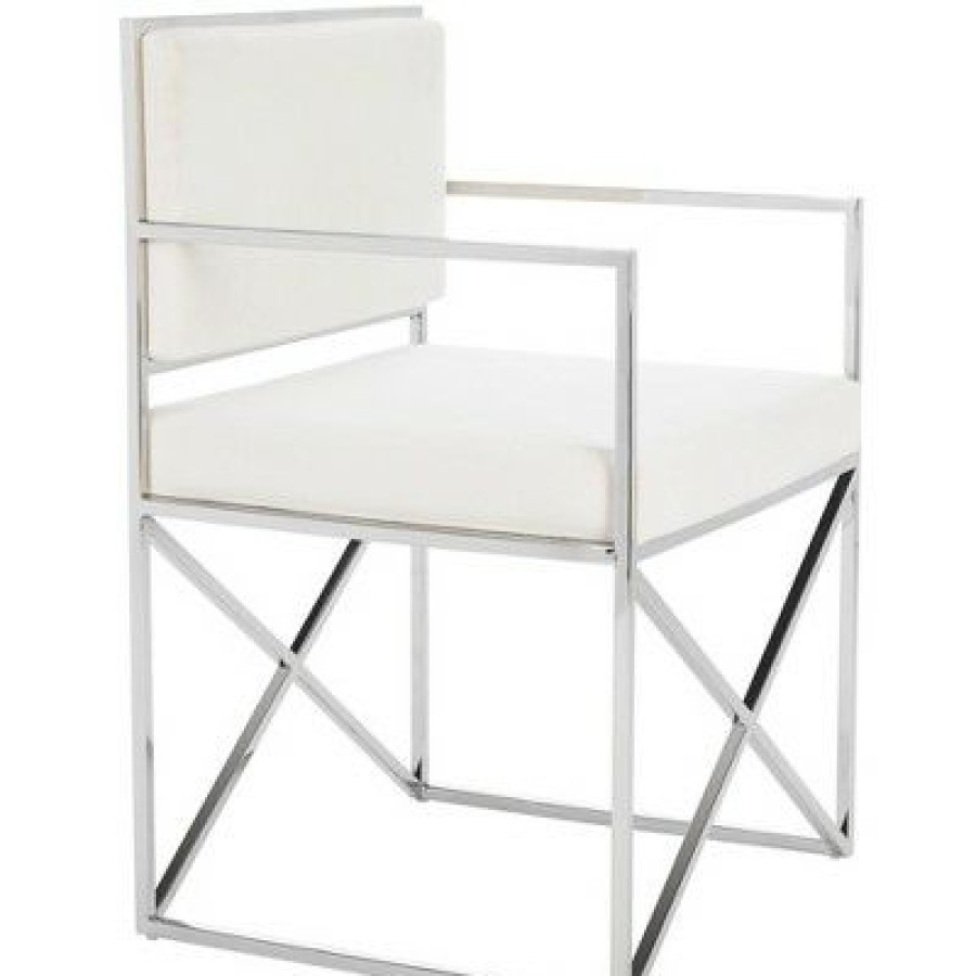 Kian Velvet Directors Chair White/Silver Safavieh | * New