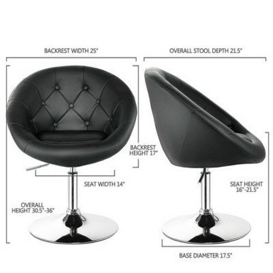 Costway Set Of 2 Swivel Bar Stools Height Adjustable Round Tufted Back Bar Chairs Black | * Wholesale