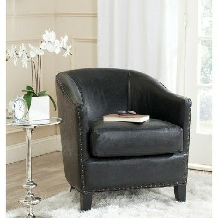 Evander Club Chair Brass Nail Heads Antique Black Safavieh | * Best