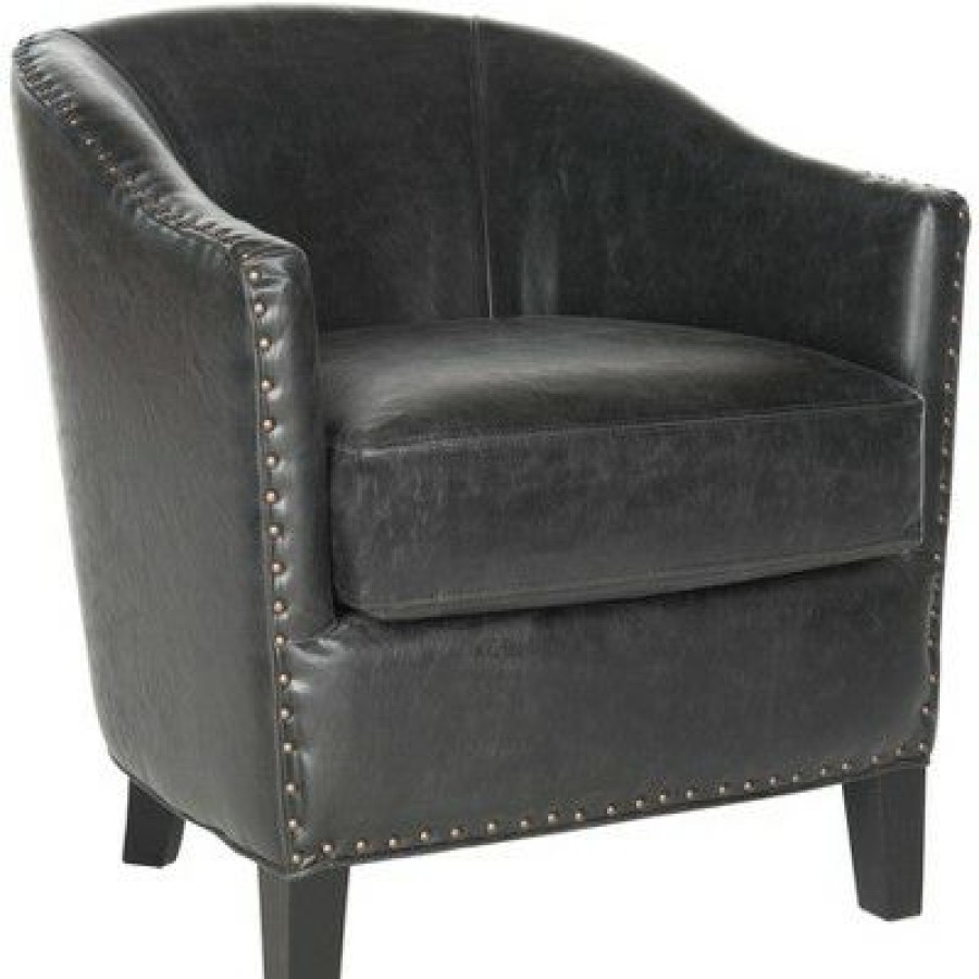 Evander Club Chair Brass Nail Heads Antique Black Safavieh | * Best