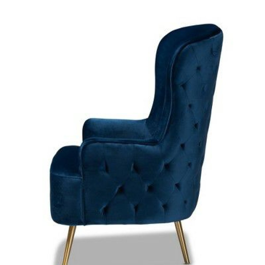 Melissa Velvet Fabric Upholstered Living Room Accent Chair Royal Blue/Gold Baxton Studio | * Clearance