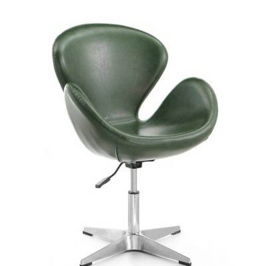 Set Of 2 Raspberry Faux Leather Adjustable Swivel Chairs Forest Green Manhattan Comfort | * Wholesale