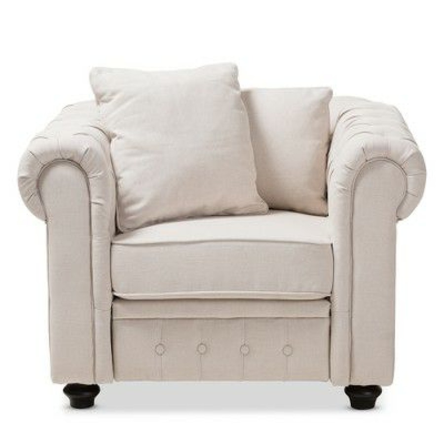 Baxton Studio Alaise Modern Classic Linen Tufted Scroll Arm Chesterfield Chair Beige | * Best