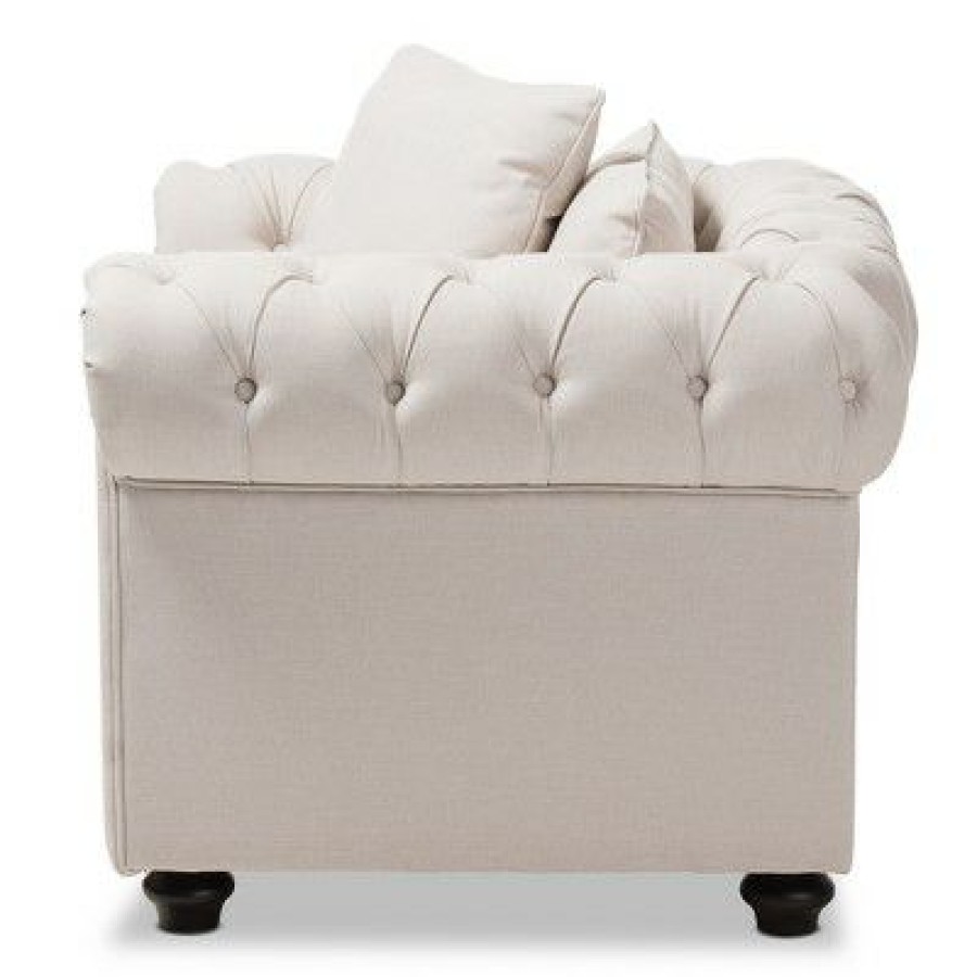 Baxton Studio Alaise Modern Classic Linen Tufted Scroll Arm Chesterfield Chair Beige | * Best