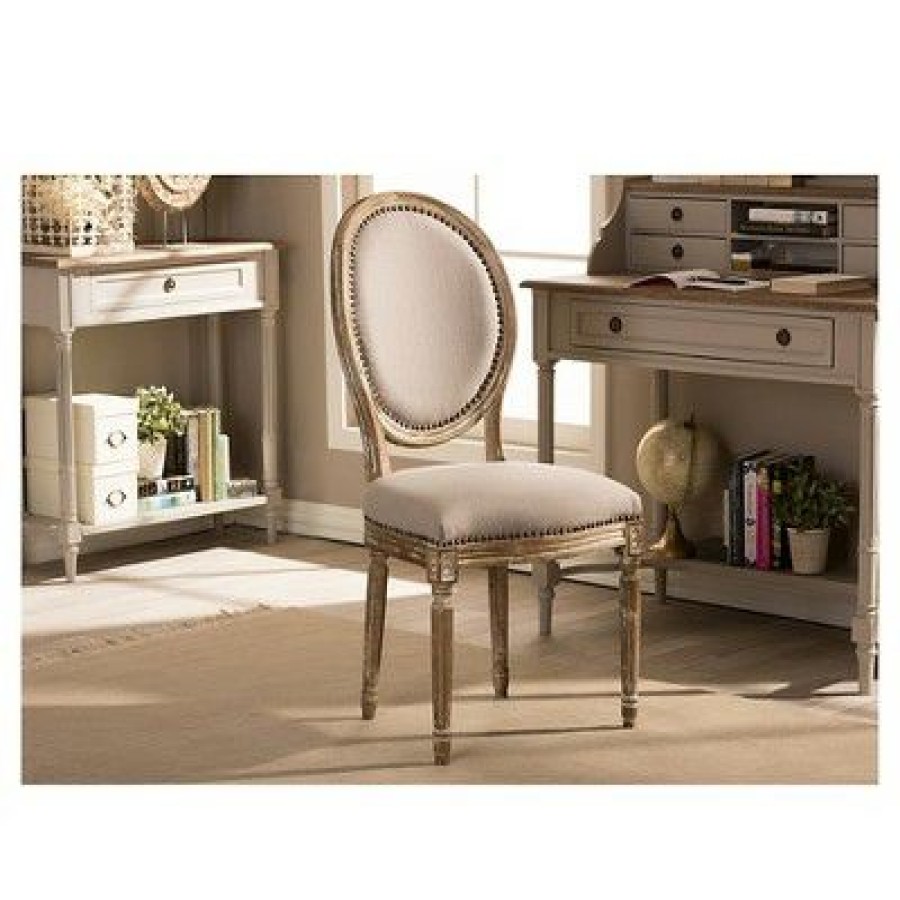 Clairette Wood Traditional French Accent Chair Beige Baxton Studio | * New