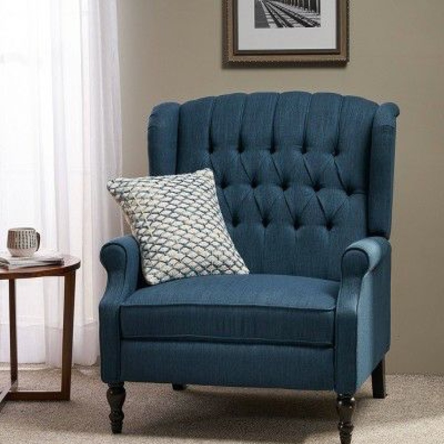 Apaloosa Oversized Wingback Press-Back Recliner Navy Blue Christopher Knight Home | * Online