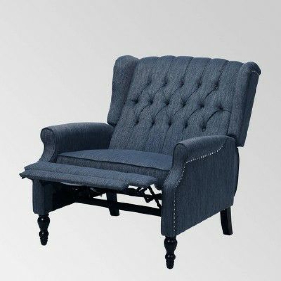 Apaloosa Oversized Wingback Press-Back Recliner Navy Blue Christopher Knight Home | * Online