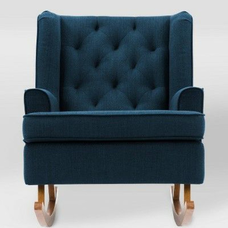 Boston Tufted Fabric Rocking Chair Navy Blue Corliving | * Online