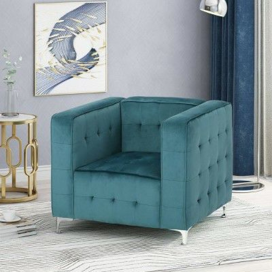 Sanders Modern Glam Velvet Cube Club Chair Christopher Knight Home | * Online