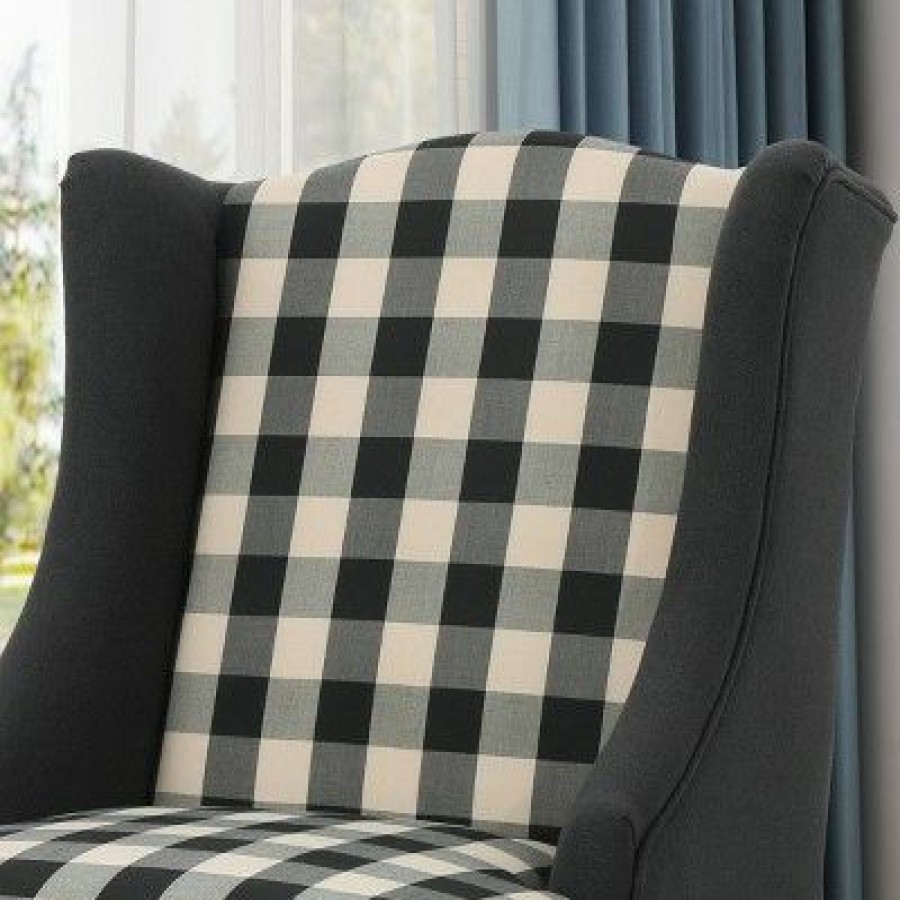 Toddman High-Back Club Chair Checkerboard Black/Dark Charcoal Christopher Knight Home | * Hot