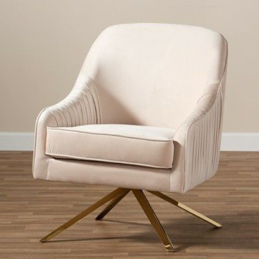 Amaya Velvet Lounge Chair Light Beige/Gold Baxton Studio | * Clearance